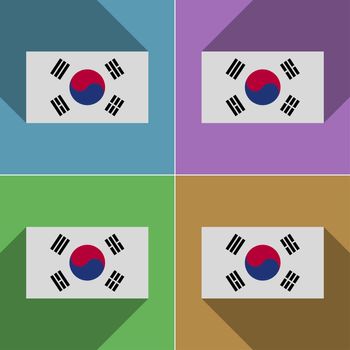 Flags of Korea South. Set of colors flat design and long shadows.  illustration