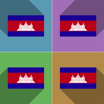 Flags of Cambodia. Set of colors flat design and long shadows.  illustration