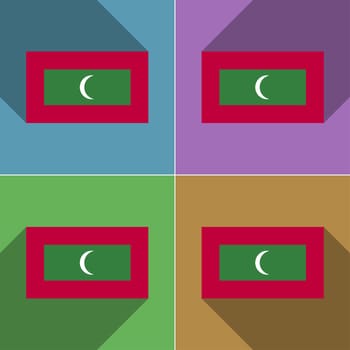 Flags of Maldives. Set of colors flat design and long shadows.  illustration