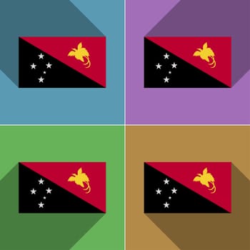 Flags of Papua New Guinea. Set of colors flat design and long shadows.  illustration