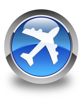 Plane icon glossy blue round button