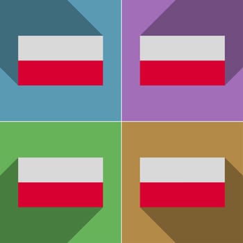 Flags of Polan. Set of colors flat design and long shadows.  illustration