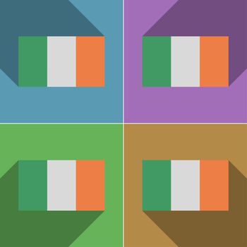 Flags of Ireland. Set of colors flat design and long shadows.  illustration