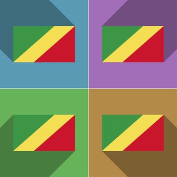 Flags of Congo Republic. Set of colors flat design and long shadows.  illustration