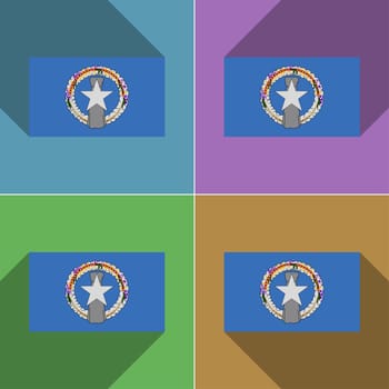 Flags of Marianna Islands. Set of colors flat design and long shadows.  illustration