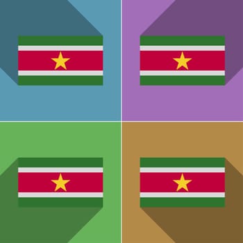 Flags of Suridame. Set of colors flat design and long shadows.  illustration