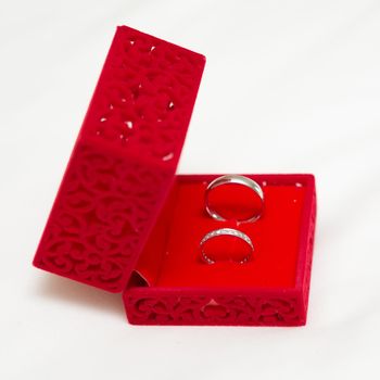 Luxury Diamond Wedding Ring in Red Velvet Silk Box using for Engagement for Love in Valentine Holiday Concept