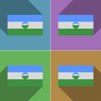 Flags of KabardinoBalkaria. Set of colors flat design and long shadows.  illustration