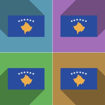 Flags of Kosovo. Set of colors flat design and long shadows.  illustration