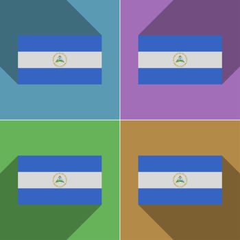 Flags of Nicaragua. Set of colors flat design and long shadows.  illustration