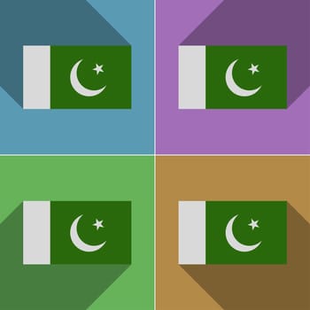 Flags of Pakistan. Set of colors flat design and long shadows.  illustration