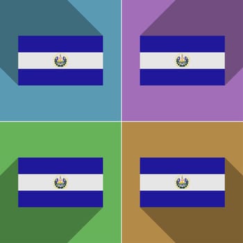 Flags of El Salvador. Set of colors flat design and long shadows.  illustration