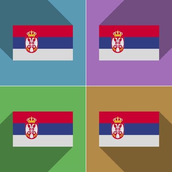 Flags of Serbia. Set of colors flat design and long shadows.  illustration