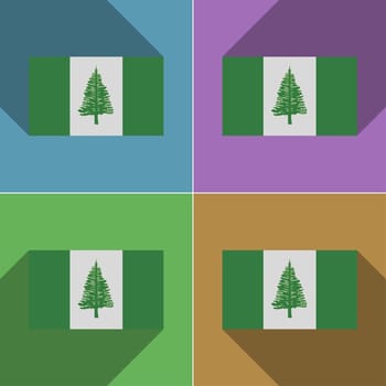 Flags of Norfolk Island. Set of colors flat design and long shadows.  illustration