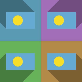 Flags of Palau. Set of colors flat design and long shadows.  illustration