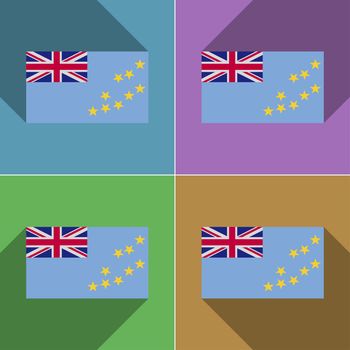 Flags of Tuvalu. Set of colors flat design and long shadows.  illustration