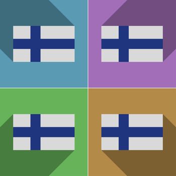 Flags of Finland. Set of colors flat design and long shadows.  illustration