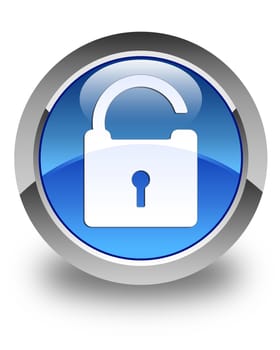 Unlock padlock icon glossy blue round button