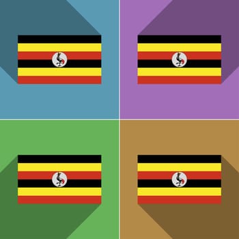 Flags of Uganda. Set of colors flat design and long shadows.  illustration