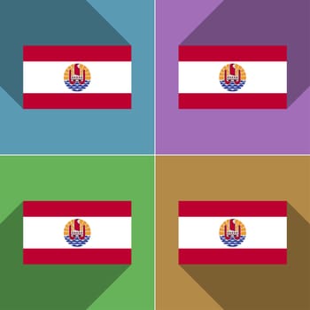 Flags of french polynesia. Set of colors flat design and long shadows.  illustration