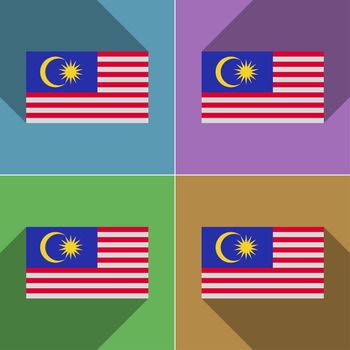 Flags of Malaysia. Set of colors flat design and long shadows.  illustration