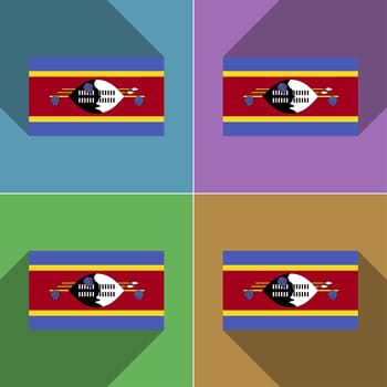 Flags of Swaziland. Set of colors flat design and long shadows.  illustration