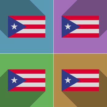 Flags of Purto Rico. Set of colors flat design and long shadows.  illustration