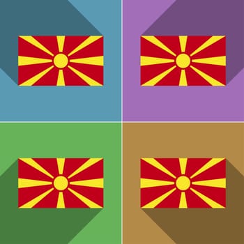 Flags of Macedonia. Set of colors flat design and long shadows.  illustration