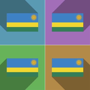 Flags of Rwanda. Set of colors flat design and long shadows.  illustration
