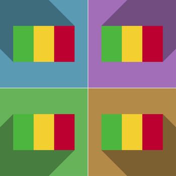 Flags of Mali. Set of colors flat design and long shadows.  illustration