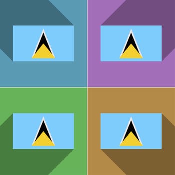 Flags of Saint Lucia. Set of colors flat design and long shadows.  illustration