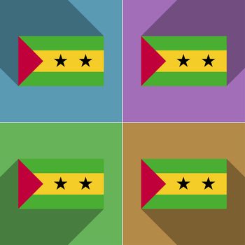 Flags of Sao Tome and Principe. Set of colors flat design and long shadows.  illustration