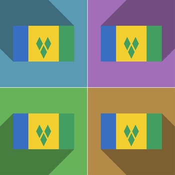 Flags of Saint Vincent and Grenadines. Set of colors flat design and long shadows.  illustration