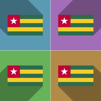 Flags of Togo. Set of colors flat design and long shadows.  illustration