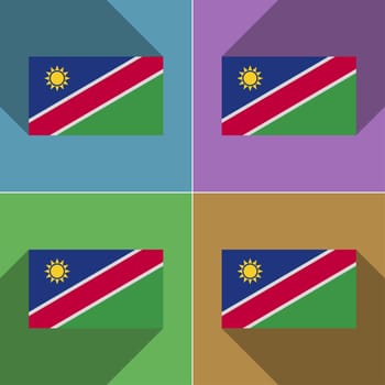 Flags of Namibia. Set of colors flat design and long shadows.  illustration