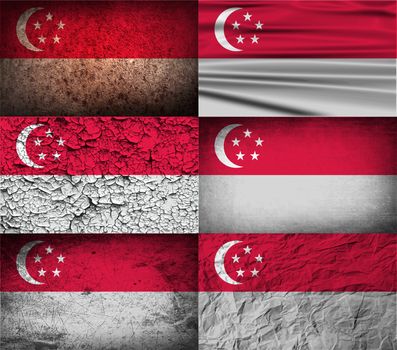 Flag Republic of Singapore with old texture.  illustration