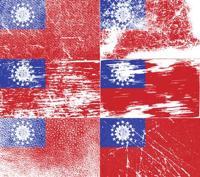 Flag of Myanmar Burma with old texture.  illustration