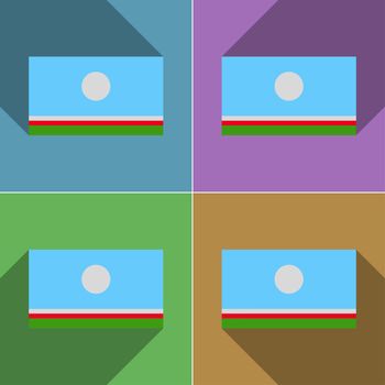Flags of Sakha Republic. Set of colors flat design and long shadows.  illustration