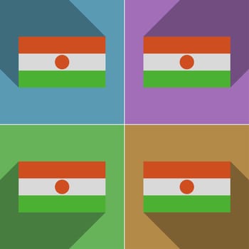 Flags of Niger. Set of colors flat design and long shadows.  illustration