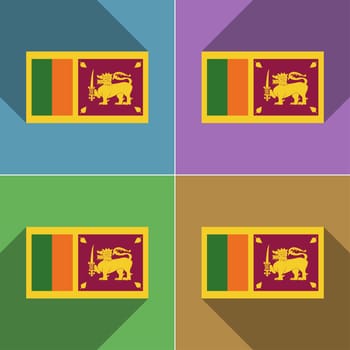 Flags of Sri Lanka. Set of colors flat design and long shadows.  illustration