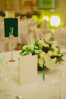 Elegant table set up for a wedding banquet