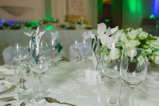 Elegant table set up for a wedding banquet