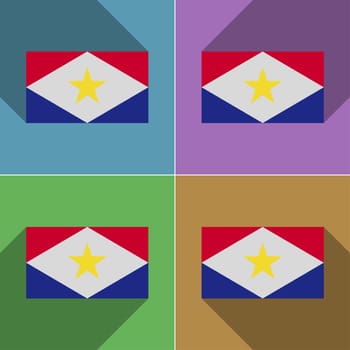 Flags of Saba. Set of colors flat design and long shadows.  illustration
