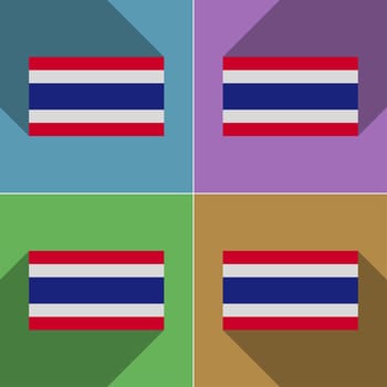 Flags of Thailand. Set of colors flat design and long shadows.  illustration