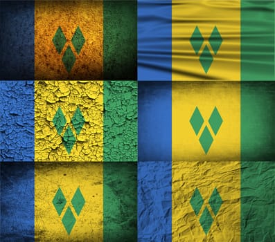 Flag of Saint Vincent and The Grenadines with old texture.  illustration