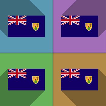 Flags of Turks and Caicos. Set of colors flat design and long shadows.  illustration