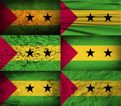 Flag of Sao Tome and Principe with old texture.  illustration