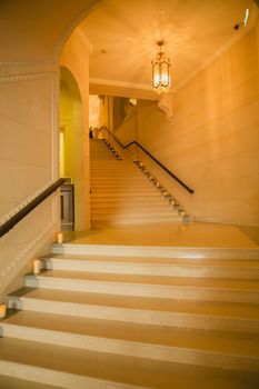 Luxury large white marble staircase, frontal view