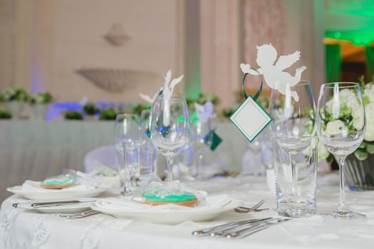 Elegant table set up for a wedding banquet