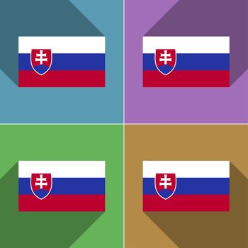 Flags of Slovakia. Set of colors flat design and long shadows.  illustration
